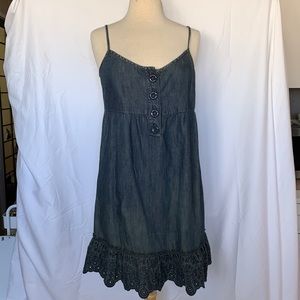 Juicy Couture denim spaghetti strap dress with daisy buttons size 6 NWT